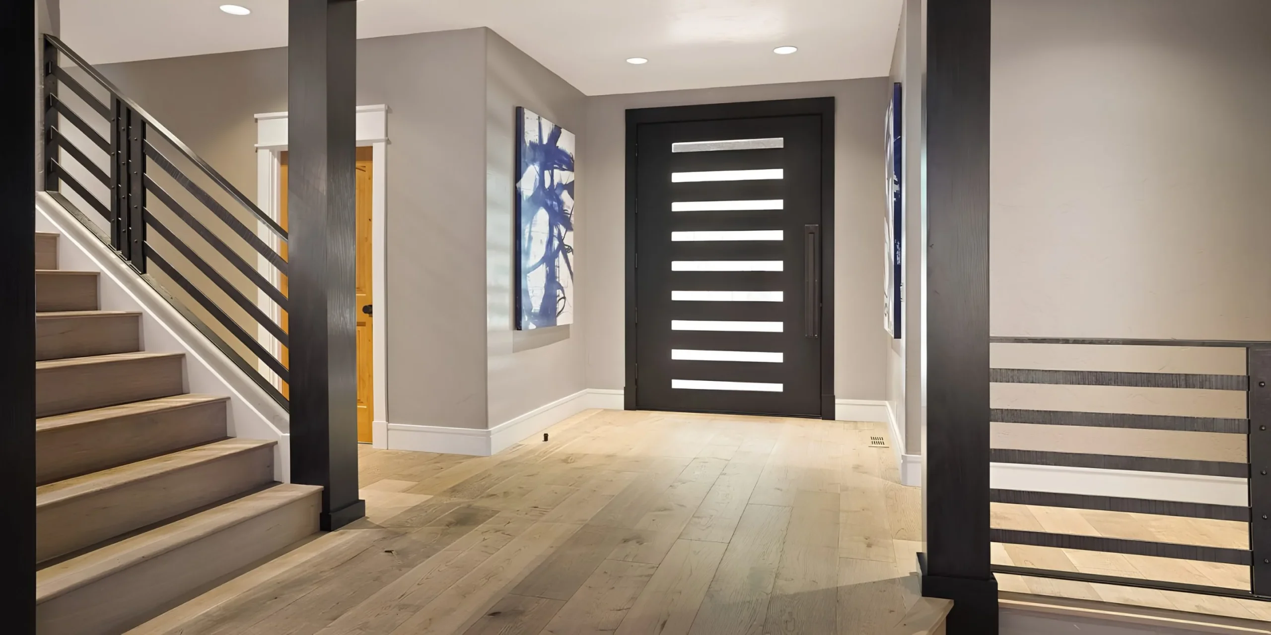 Modern entryway design with contemporary staircase