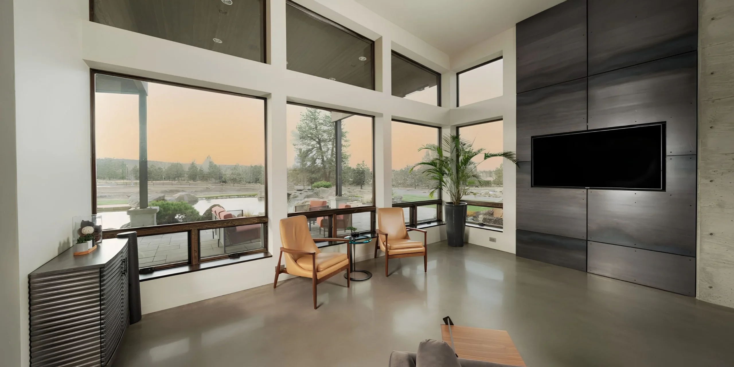 Custom home living room with mountain views