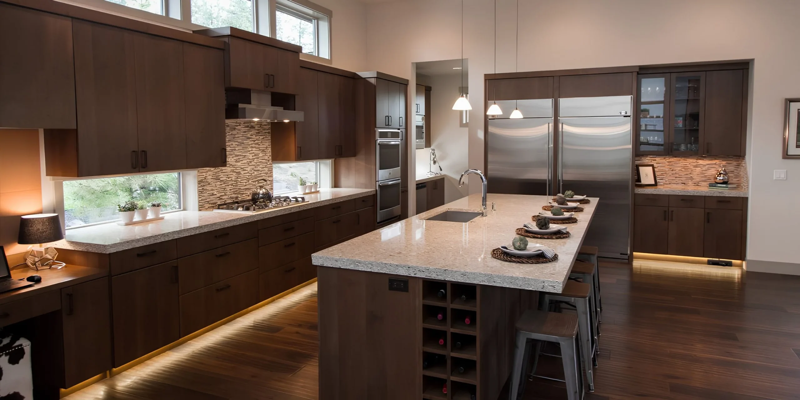 Luxury kitchen with custom cabinetry and granite countertops